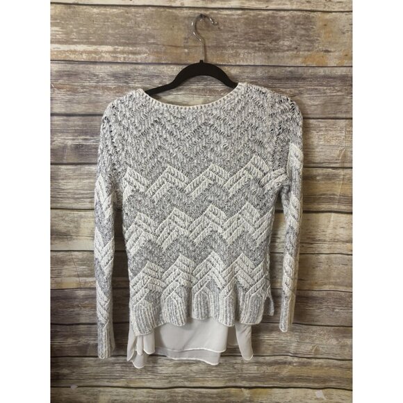 Lucky‎ Brand Cream Chevron Shine Layered Pull Over Sweater size L Large Crochet - Picture 4 of 5